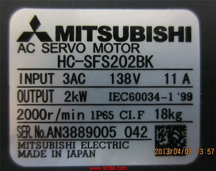 MITSUBISHI Medium inertia power motor HC-SFS202BK